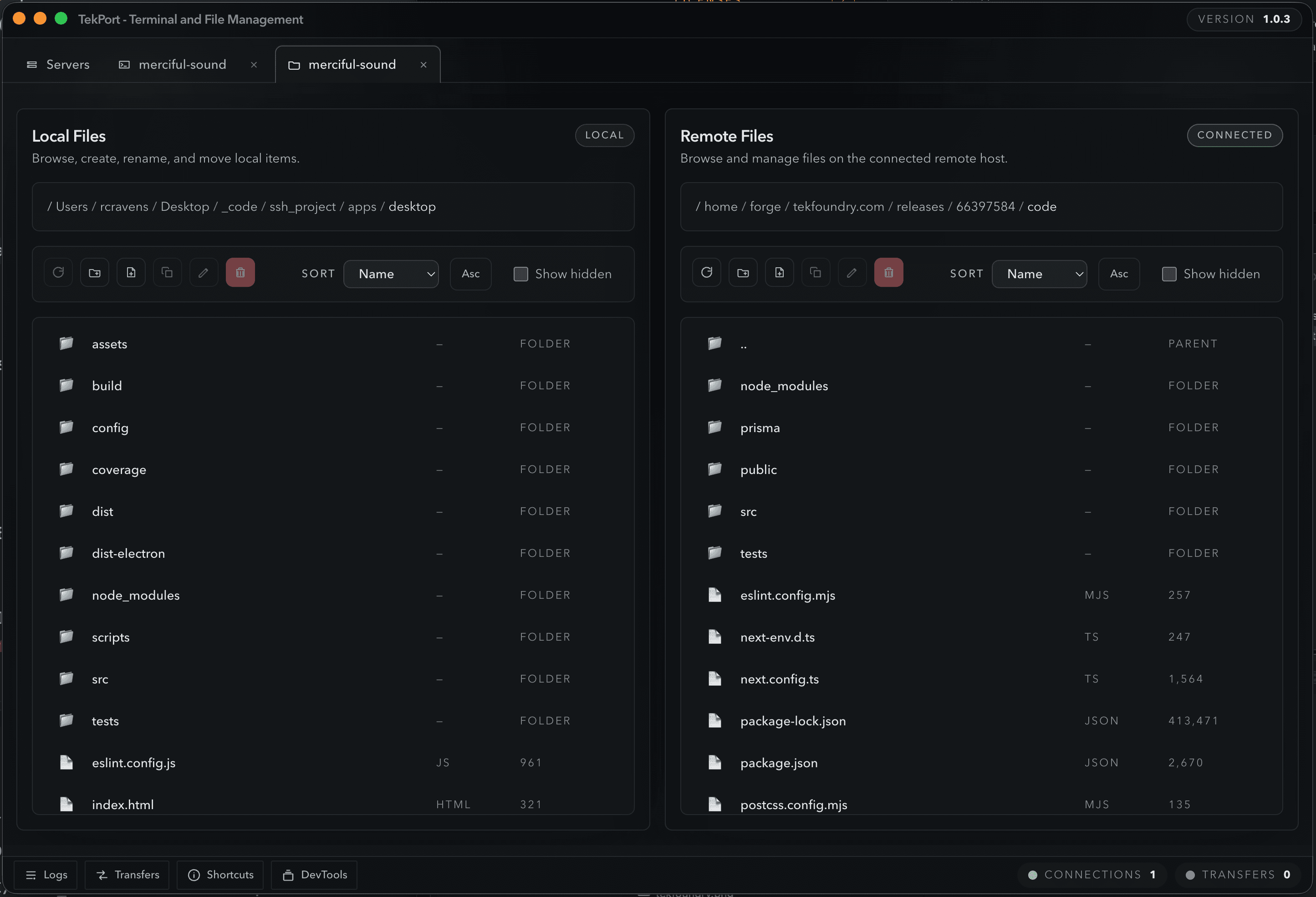 TekPort file browser screenshot