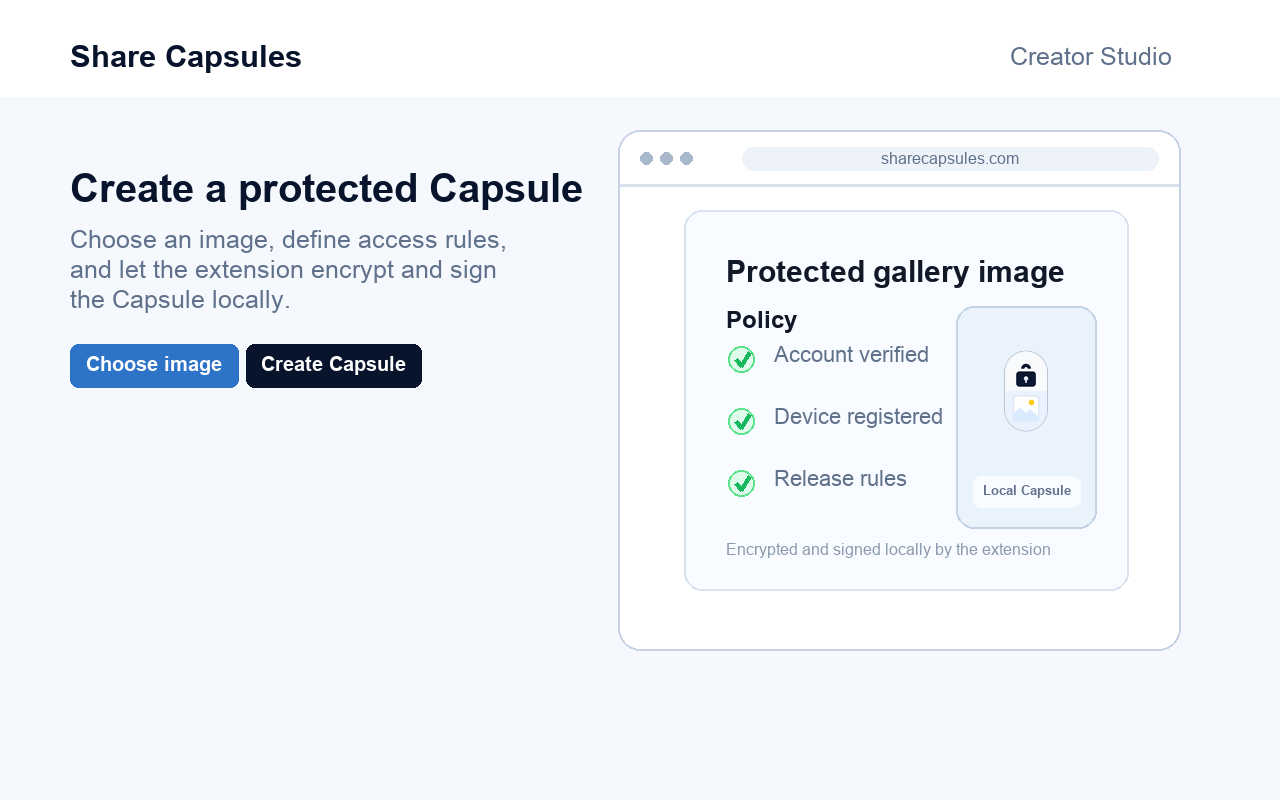 Share Capsules Creator Studio creating a protected Capsule